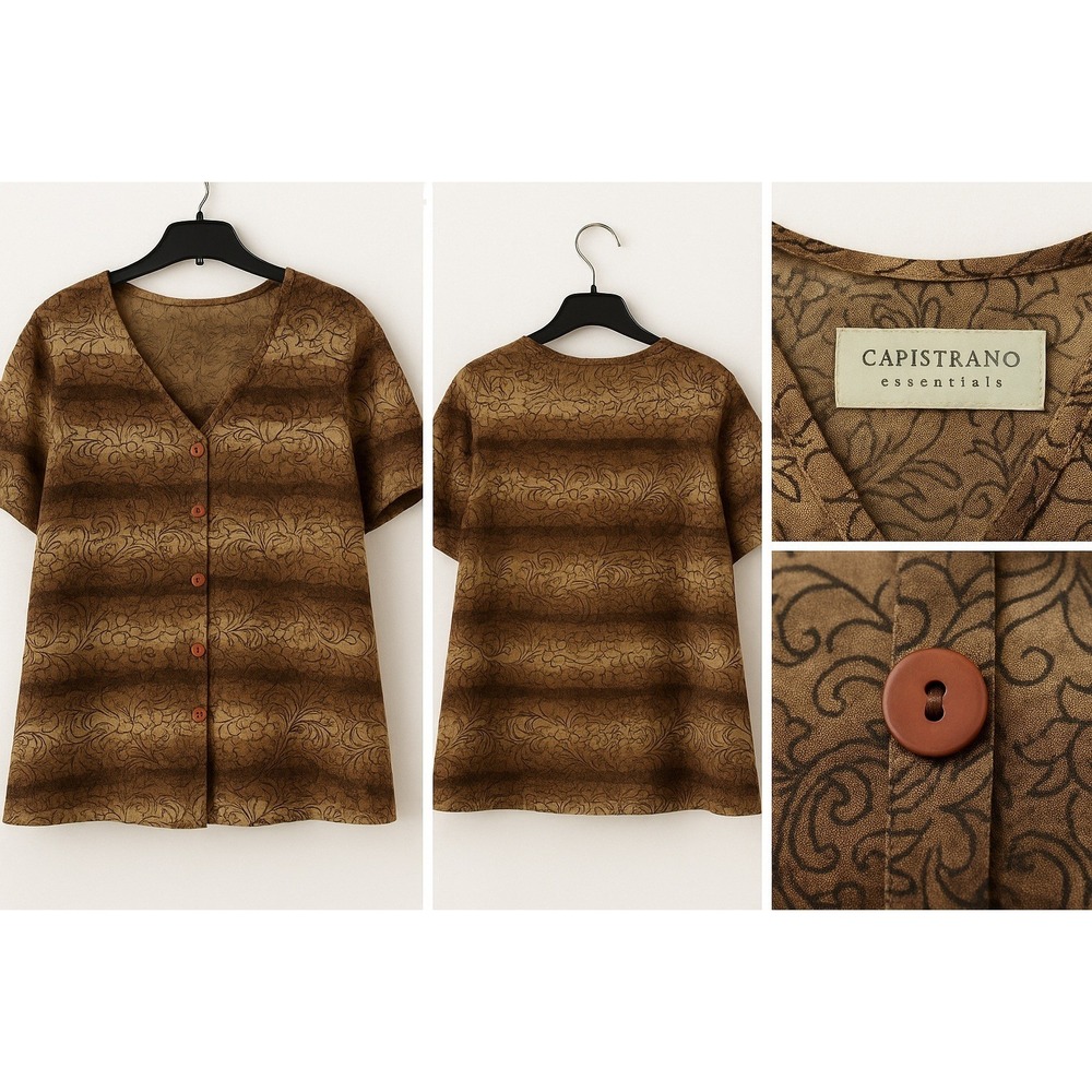 Capistrano Essentials‎ 18/20W Button Shirt Blouse Earth Tone Scroll Floral USA